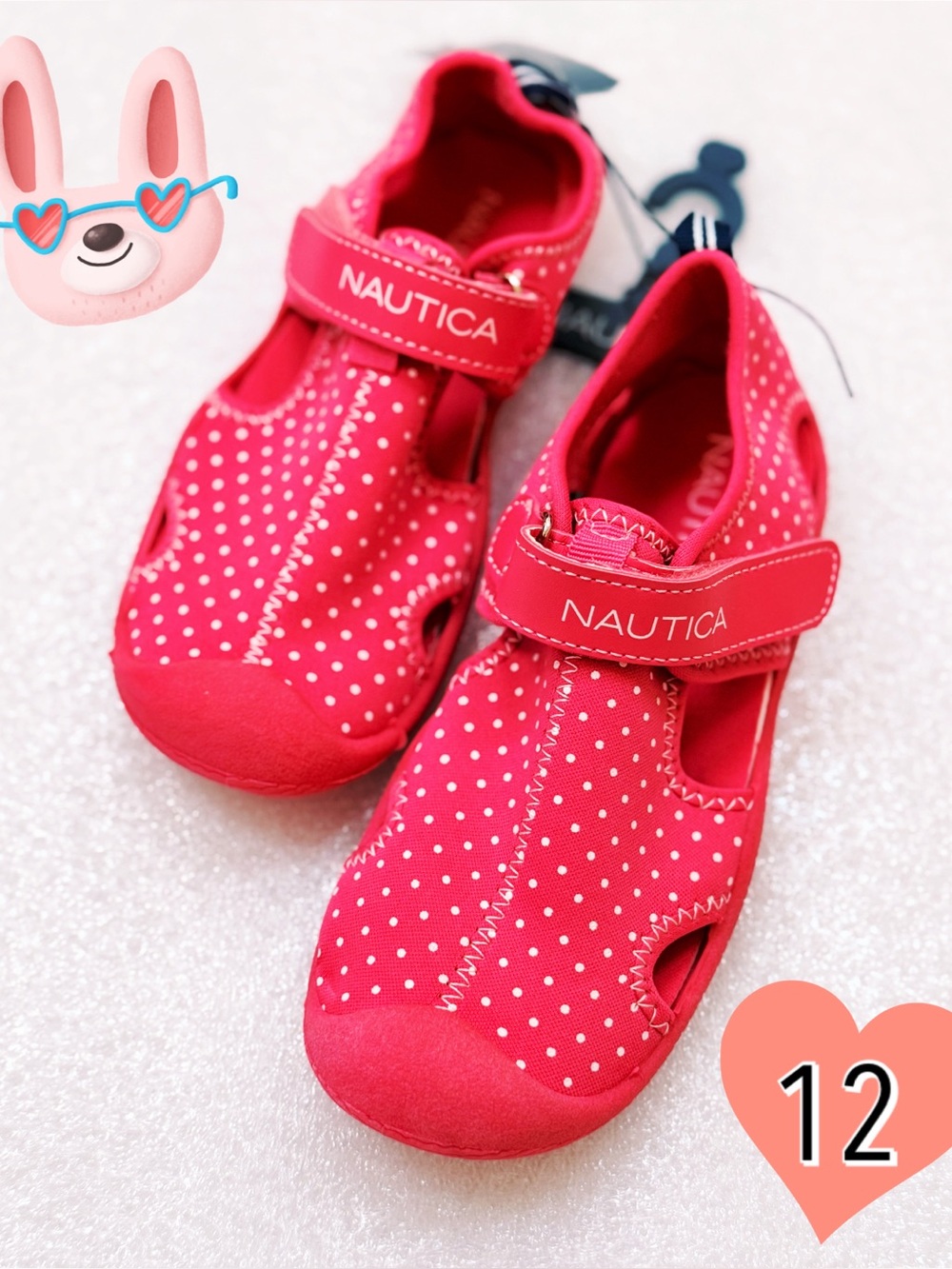 NEW Nautica Girls Pink/White Polka Dot Protective Closed-Toe Water Shoes Size 12